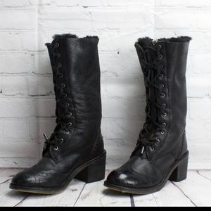 Kelsi Dagger Tall Leather Boots Black Lace Up Zip